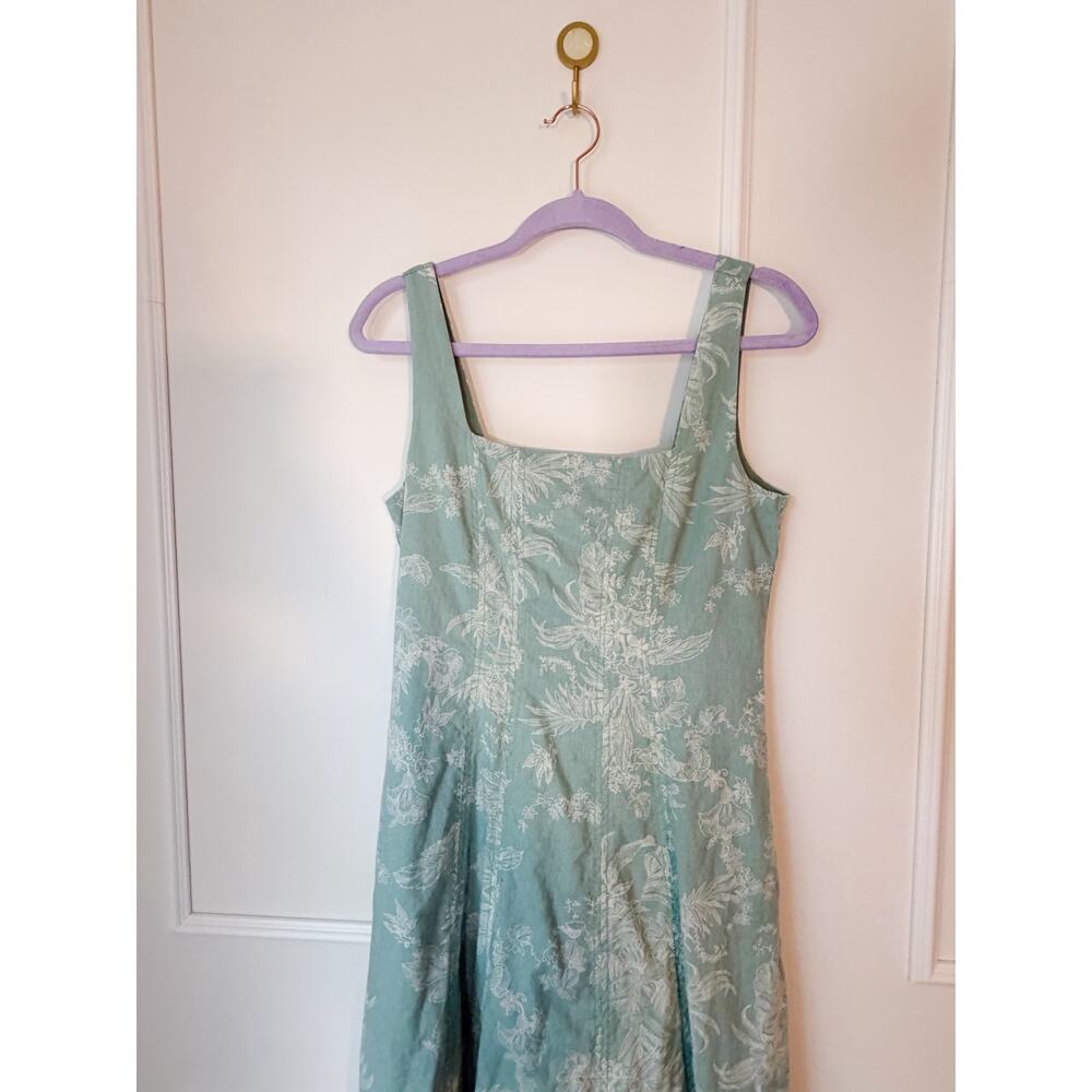 The Loft Cotton Blend Midi Dress Teal and White Floral Size 2 - Picture 7 of 11